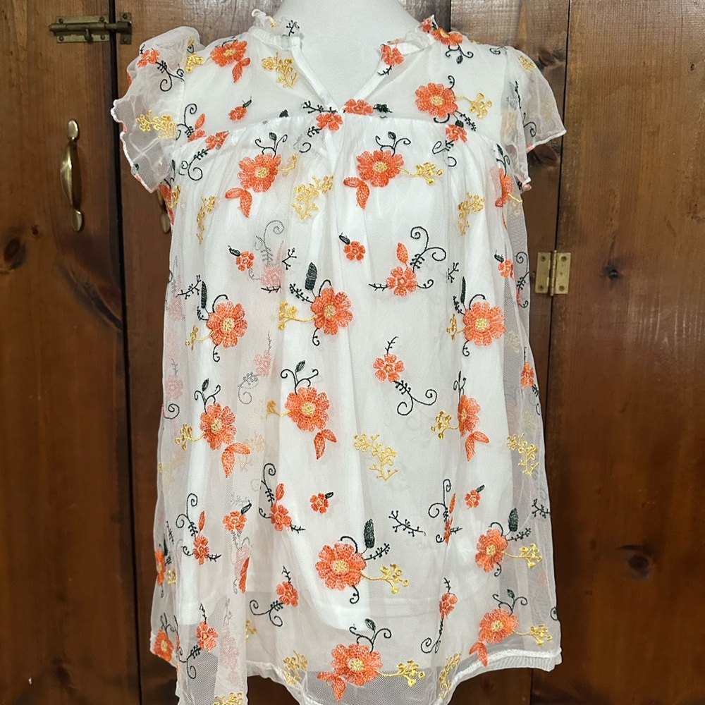 Floral Embroidered Sheer Blouse